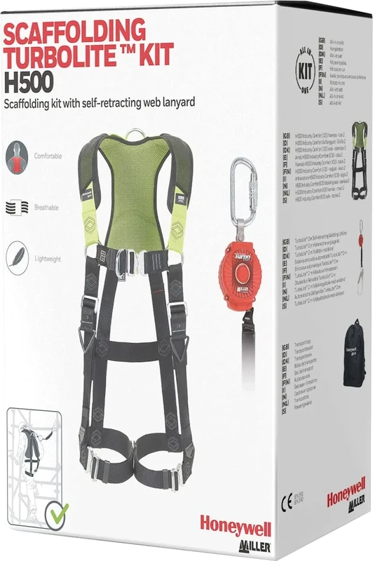 Miller H500 PSS Scaffolding Turbolite Kit with Full Body Harness IC6 Model Size 2, Transportation Backpack, 2m Block, Lanyard Keepers, Dedicated SRL Web Link, RFID Label Tag, Rated to 140 kg, 1036597
