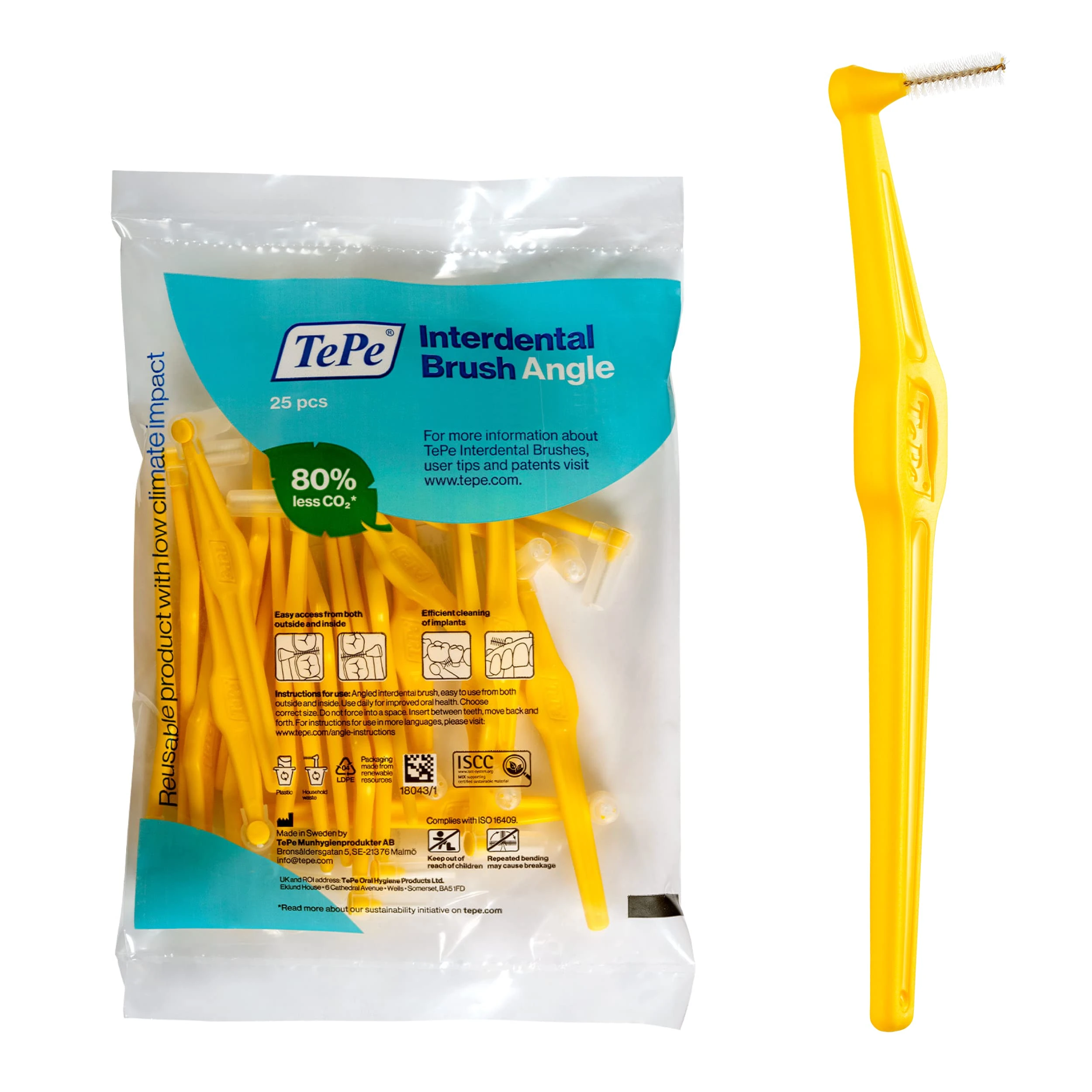 Tepe Angle Interdental Brush 0.7mm 25 Pack Yellow