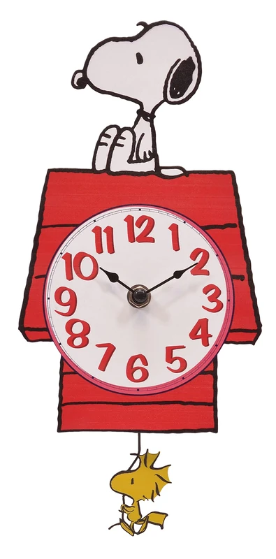 Mark Feldstein & Associates Peanuts Snoopy's Dog House with Woodstock Pendulum Pal Wall Clock, 12 Inch