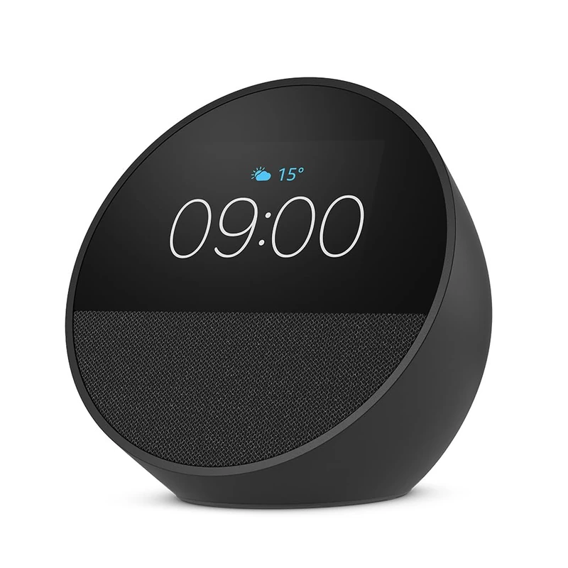 Certified Refurbished Echo Spot (2024 release), Smart alarm clock with vibrant sound + Alexa, Black