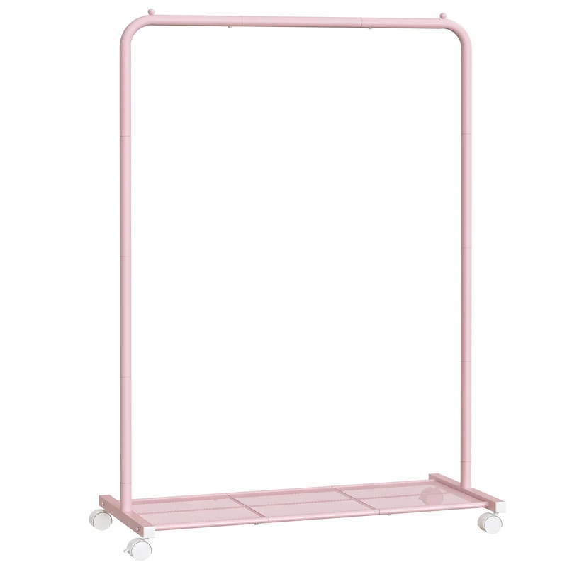 SONGMICS Clothes Rail with Wheels, 90 cm, Clothes Rack for Hanging Clothes, with Dense Mesh Storage Shelf, 50kg Load Capacity, 2 Brakes, Frame