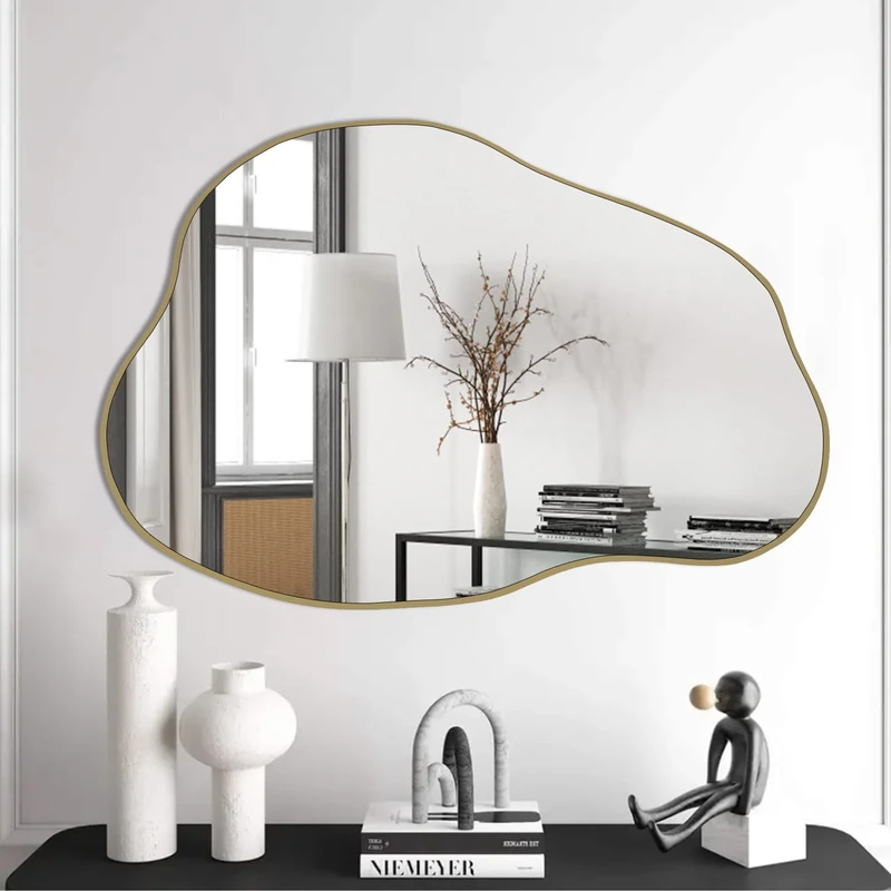 POZINO Irregular Cloud Mirror, Asymmetrical Wall Mirror, Gold Unique Shaped Wavy for Living Room Bathroom Bedroom Entryway, 30"x20.5"