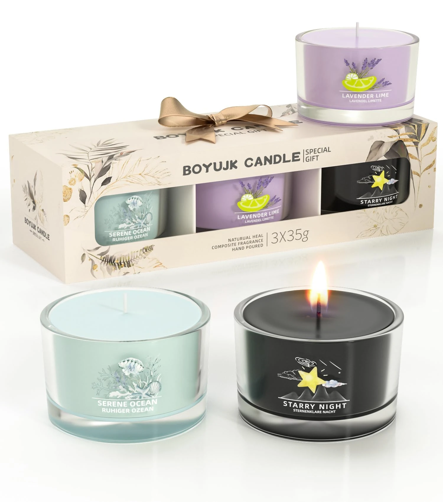 BOYUJK Candles Gifts for Women Scented Candles Gift Set for Anxiety 3 Scented Filled Votive Candles Relaxation Gifts for Women Relaxation Gifts for Women (Elegant Gifts), Multicolor