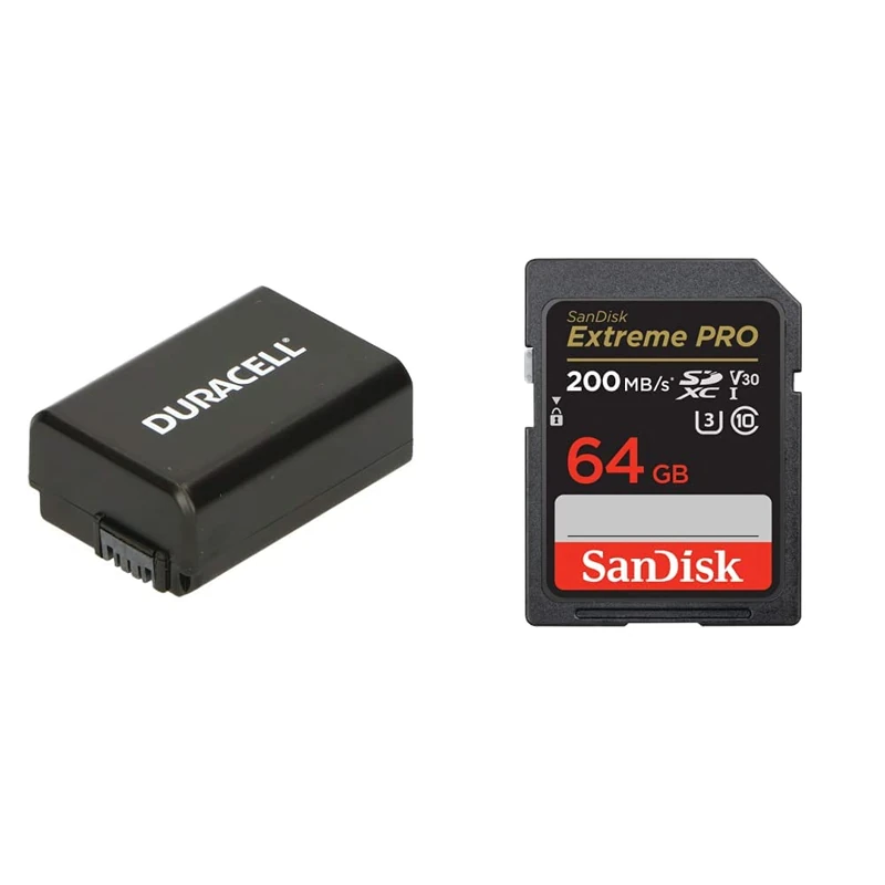 Duracell Premium Analog Sony NP-FW50 Battery for Alpha A7 A7R A7S 7.4V 1030mAh & SanDisk 64GB Extreme PRO SDXC card + RescuePRO Deluxe, up to 200MB/s, UHS-I, Class 10, U3, V30
