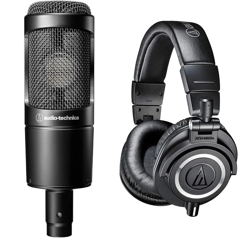 Audio-Technica 2035 Cardioid Condenser Microphone Black & M50x Professional Monitor Headphones Black