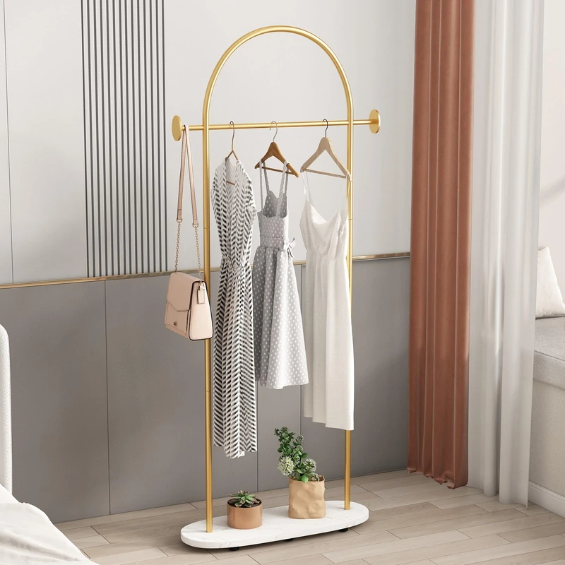 Smlttel Gold Clothing Racks Heavy Duty, Gold Coat Racks Standing With Marble Base, Modern Coat Racks for Hanging Clothes, Clothing Racks for Boutique, Office
