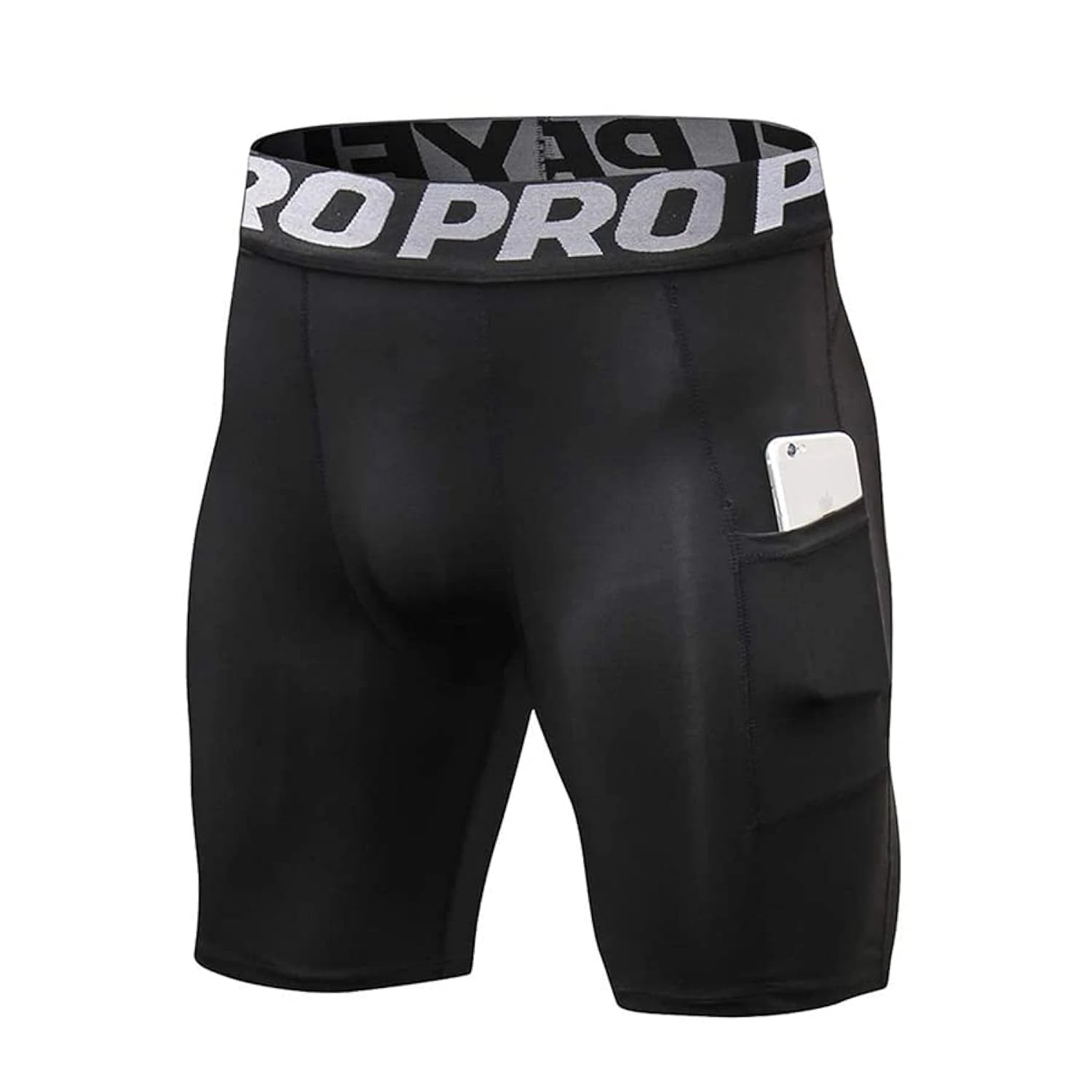 YUSHOW Compression Shorts Mens 1 Pack Sports Anti-Chafing Underwear Base Layer Shorts Quick Dry Running Shorts with Phone Pockets Cycling Tights for Workout Athletic Rugby Short Protect Leg Skin
