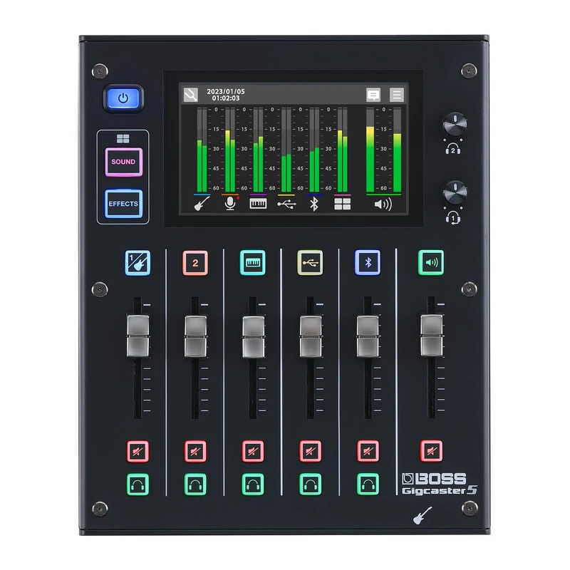 BOSS Gigcaster 5 Compact 5-Channel Audio Streaming Mixer with Direct Guitar/Bass Input | 2 XLR Mic Inputs | Stereo Line Input | 8 Touchscreen SFX Pads | 16x12 USB Audio Interface