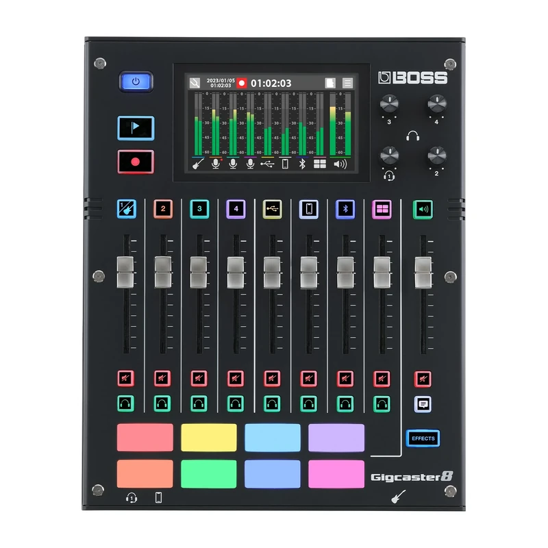 BOSS Gigcaster 8 | 8-Channel Audio Streaming Mixer with Direct Guitar/Bass Input | 4 XLR/TRS Combo Inputs | Built-In Stereo Mic | 8 SFX Pads | 20x14 USB Audio Interface | Onboard Recording