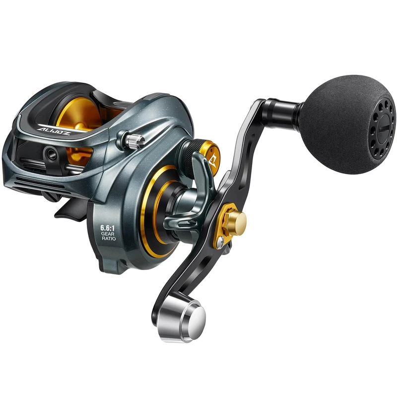 Piscifun Alijoz Baitcasting Fishing Reel, 300 Size Aluminum Frame Baitcaster, 33Lbs Max Drag, 6.6:1 Gear Ratio, Casting Low Profile Baitcaster Reel for Musky (Left Handed), Gray & Golden - 6.6:1 - Image 1