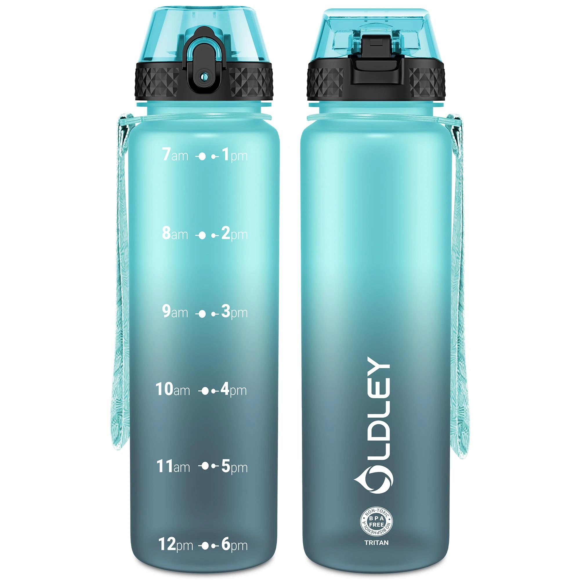 OLDLEY 1L/32oz Sports Water Bottle with Straw, 1000ml Motivational Drinks Bottle with Time Markings Leak Proof Drink & Lock Cover, BPA Free for Gym School Cycling Running Hiking