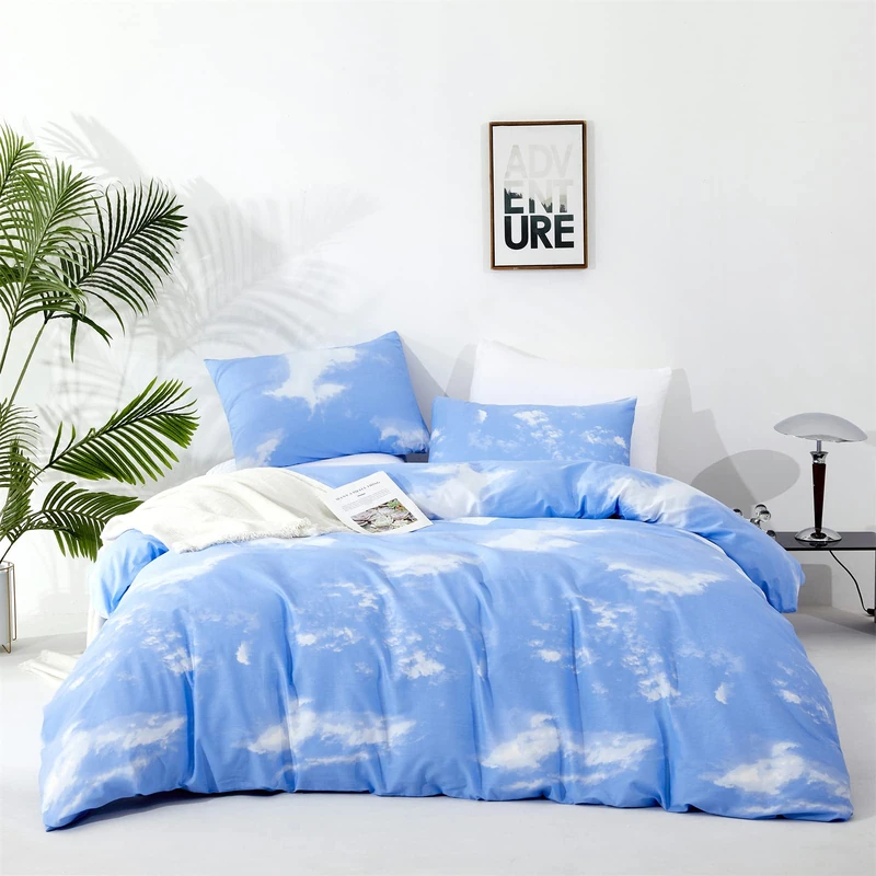 karever Blue Cloud Comforter Set King Size Sky Blue Bedding Women 3 Pieces Soft Light Blue King Bed Blanket Set for All Season as Gift