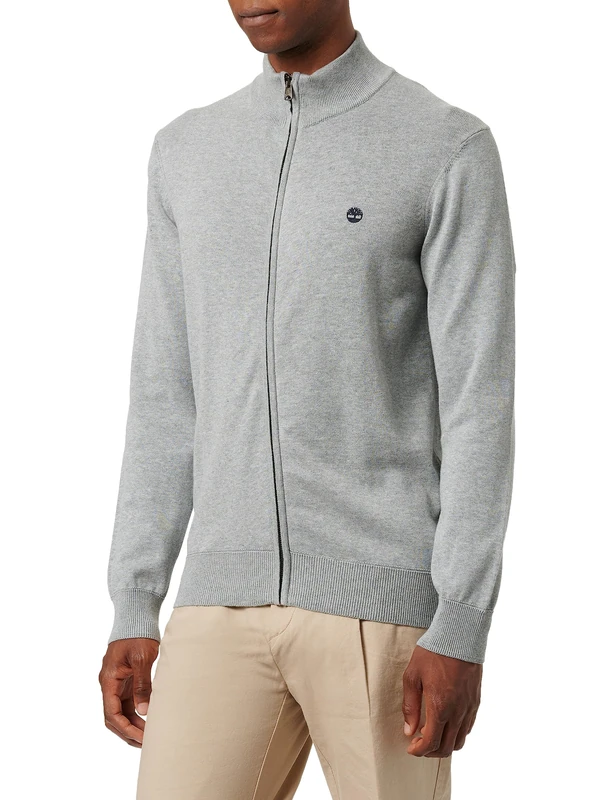 Timberland Men's Williams Rivr Full Zip Polo Sweater, Med Gry Heather, L