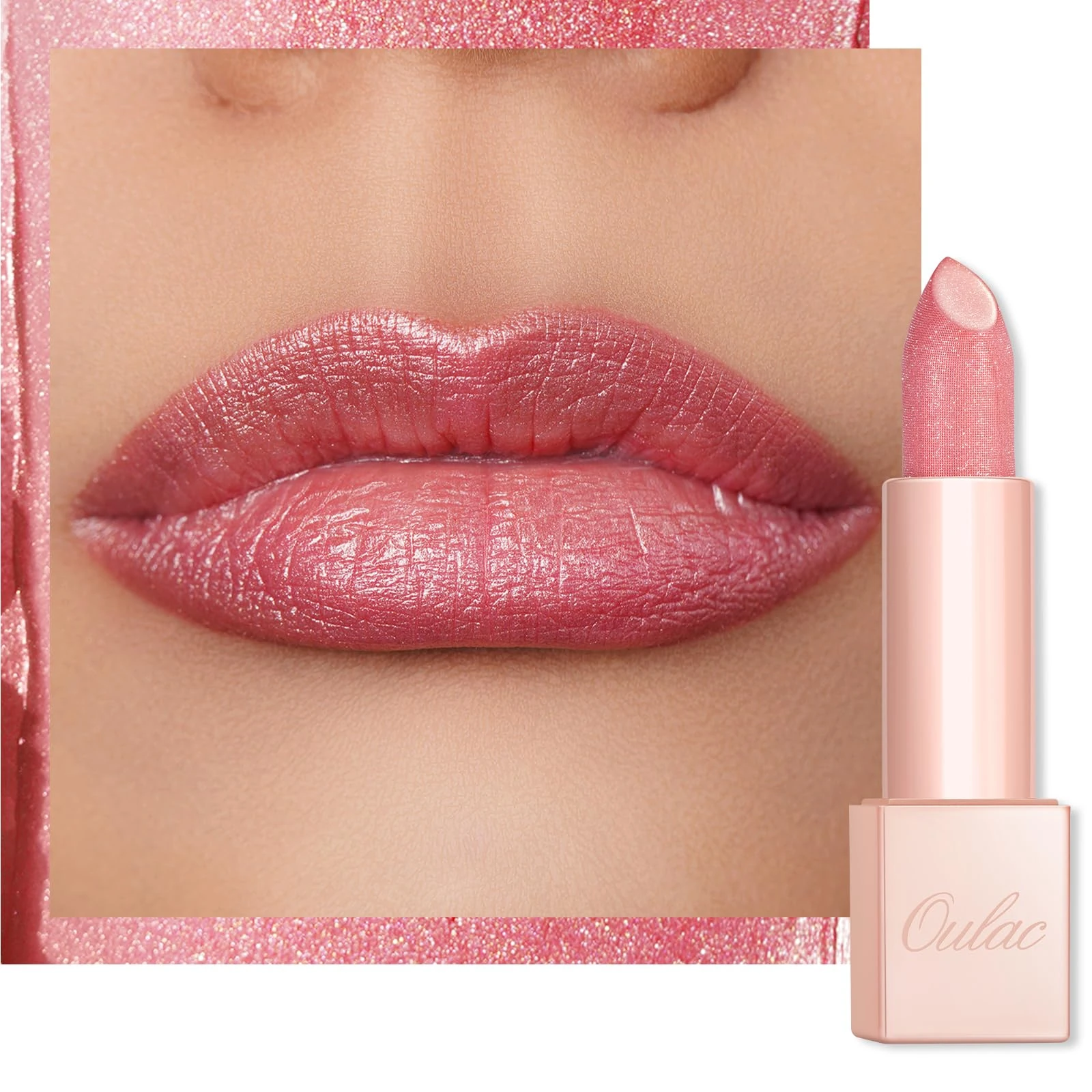 Oulac Pink Shimmer Lipstick for Women-Moisture Tinted Lip Balm for Dry Lips, Glitter Surface, Creamy Formula, Hydrating & Smooth, Infused with Shea Butter, Vegan, Clean Beauty (PG03) Pink Jewel