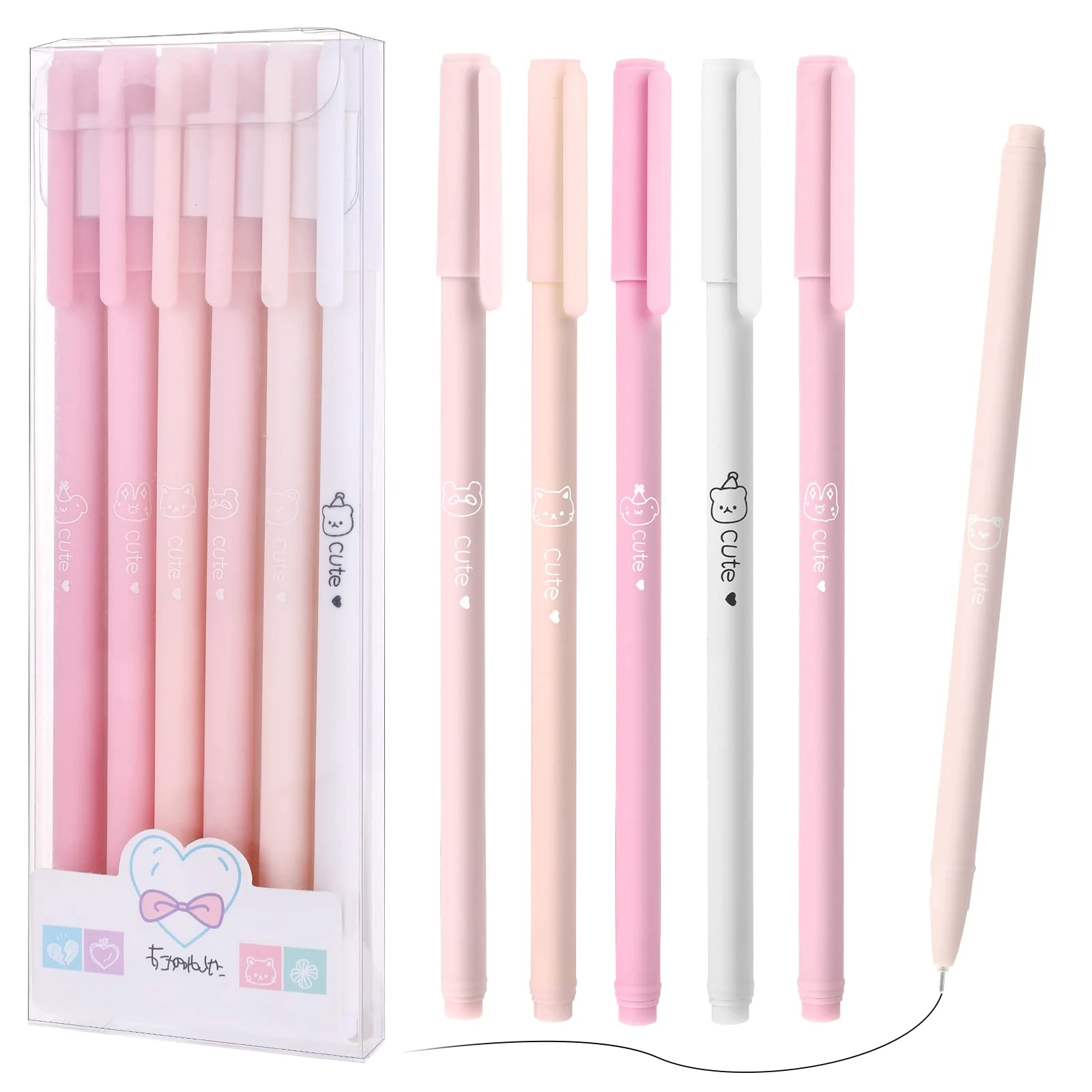 TIESOME Black Gel Pens, 6 Pack Quick Drying Ink Ballpoint Pen 0.5mm Fine Tip Pen Liquid Ink Rollerball Pen for Adult Kids Writing School Office Gift Supplies (Pink)