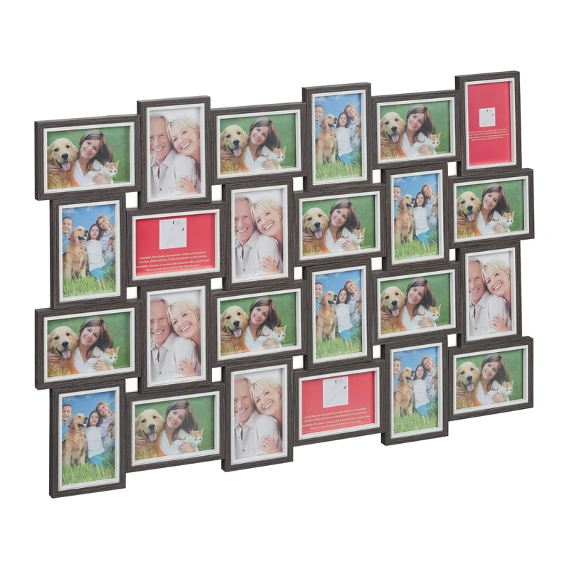 Relaxdays Collage Picture Frame, for 24 Photos, 10 x 15, Portrait & Landscape, Gallery Wall Display, 61.5 x 91 cm, Grey, Fibreboard, 61.5 x 91 x 2 cm