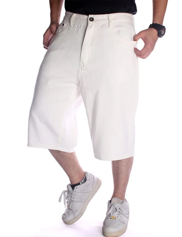 Kinghua Baggy Jean Shorts for Men Casual Loose Fit Hip Hop Skateboard Denim Shorts, White 108-1, 38