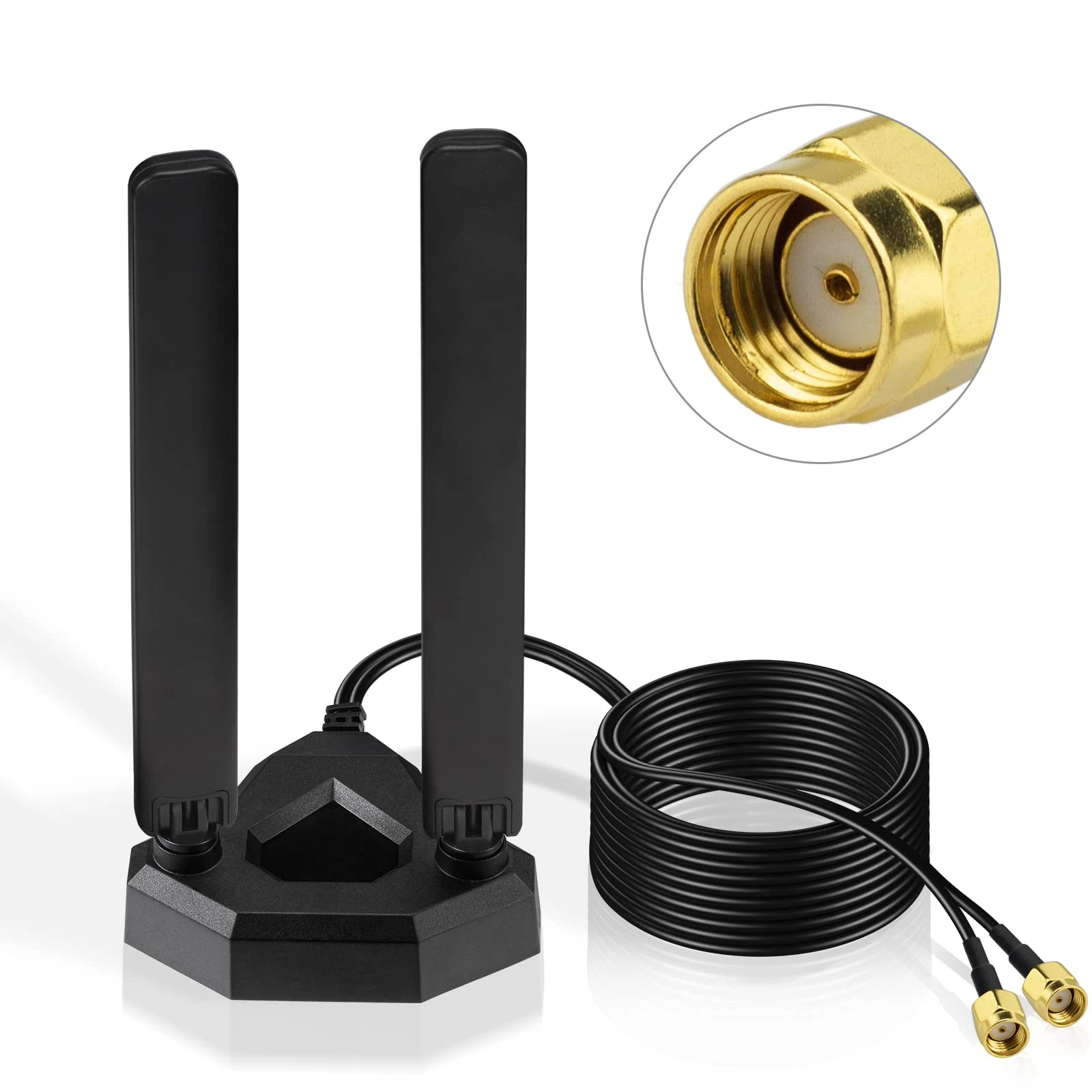 Eightwood High-Gain WiFi6E Antenna with Magnetic Base and Tri-Band Antenna Support: 2400-2500 MHz / 5150-5850 MHz / 5900-7125 MHz - Includes 2m Extension Cable