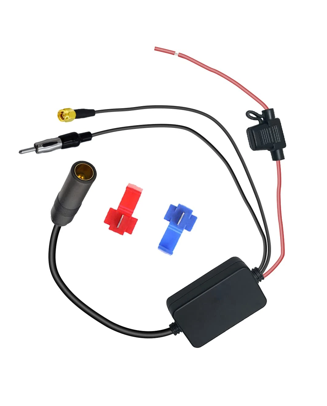 Vecys FM/AM DAB DAB+ Car Antenna Signal Amplifier DIN Male to DIN Female to SMA Male Adapter 12V Car Radio Signal Amplifier for Audio Stereo Digital Car Radio