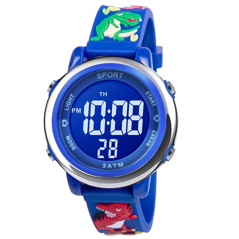 Vicloon Kids Watch - Light, Alarm, Stopwatch, Dinosaur Dark Blue