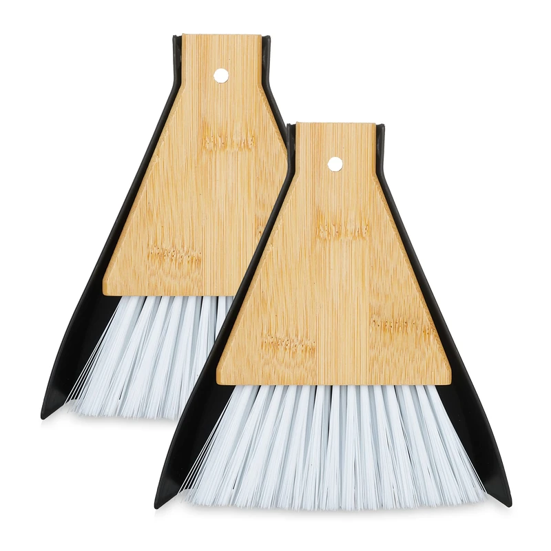 Relaxdays Mini Dustpan and Brush, Set of 2, Tabletop Broom, Cleaning Equipment, Kitchen & Camping, Hanging, White/Black, 16.5 x 15 x 4 cm