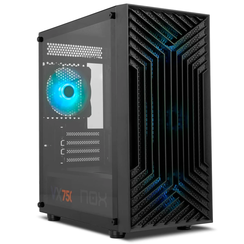NOX XTREME PRODUCTS Infinity Epsilon Mid-Tower M-ATX/ITX ARGB Rainbow, Front Mesh, Tempered Glass Side Panel, 4 Built-in Fans, Graphics Cards Compatible up to 310 mm, USB 3.0, Black