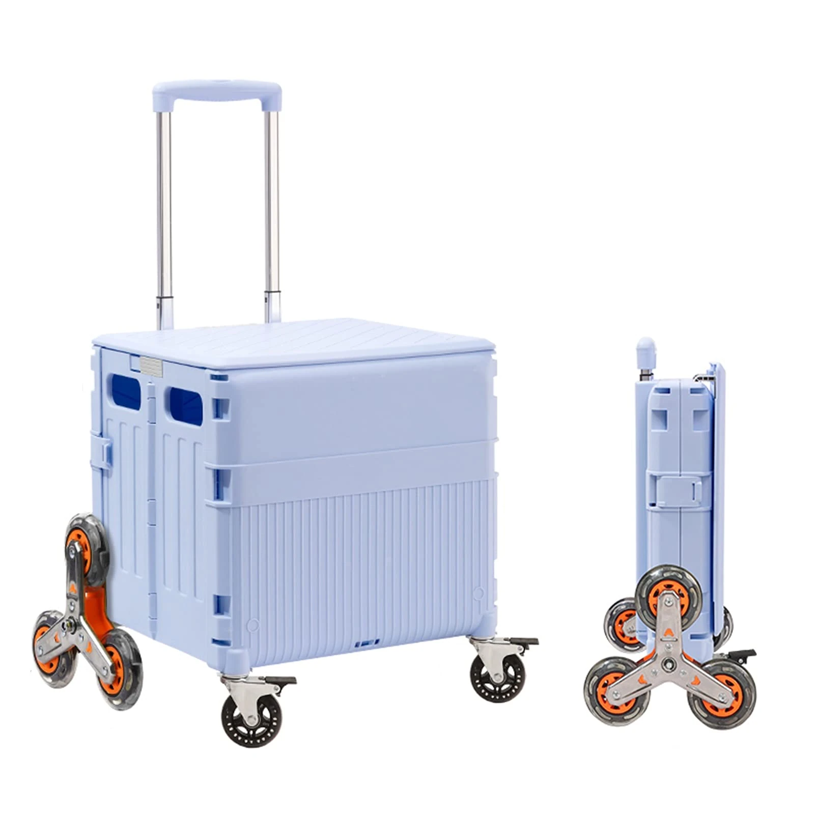Folding Boot Cart Foldable, Stainless Steel 8-wheel Stair Climbing Crate, Suitable For Car, Travel, Storage Box (Color : Without brakes, Size : Medium) (With Brakes M)