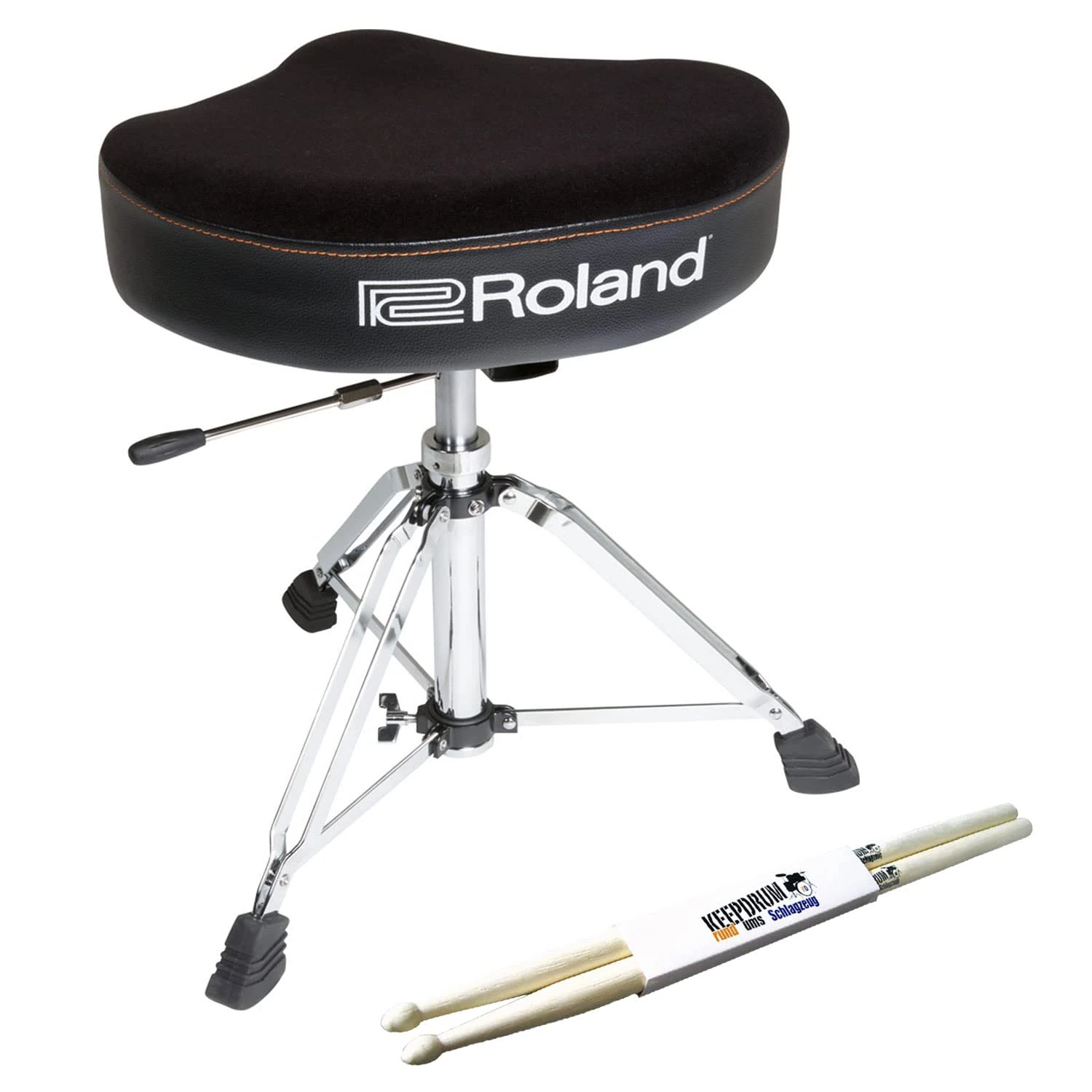 Roland RDT-SH Hydraulic Drum Stool Saddle Seat Drum Stool + Keepdrum Drumsticks