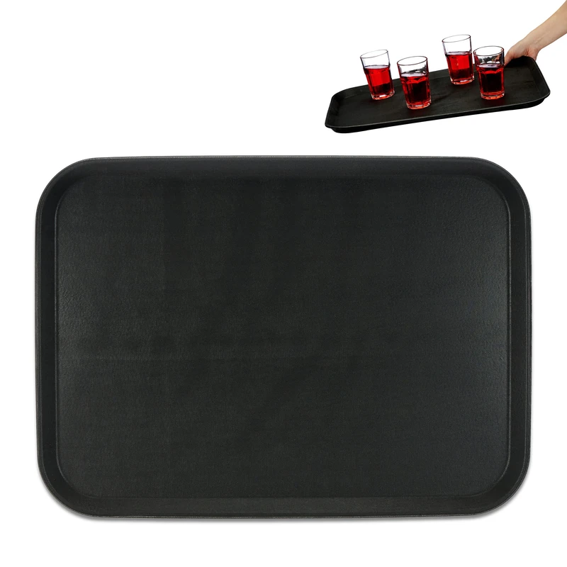 Relaxdays Serving Tray, Rectangular, Drinks Plate, Non-Slip Rubber Surface, Waiter's Catering, WxD: 56x41 cm, Black