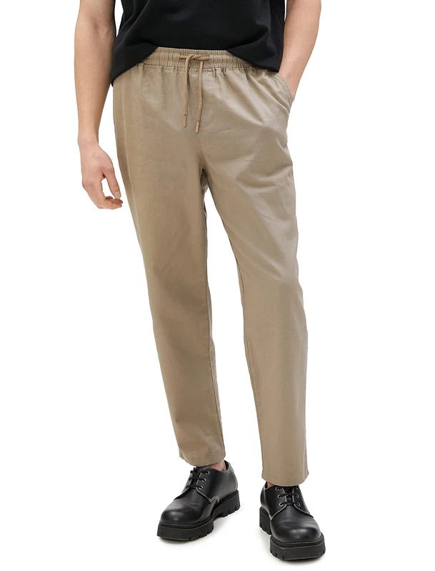 Koton Men's Linen Blend Trousers Drawstring Pocket Detailed Pants, Brown (535), 34 - Image 1