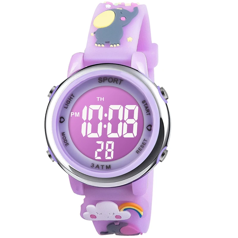 Vicloon Kids Watch Light Purple - LED 7-Color Light, Alarm & Stopwatch