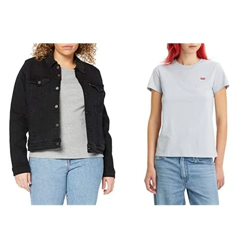 Levi's Women's Perfect tee Women's Original Trucker Denim Jacket Black Lilly (Black) L