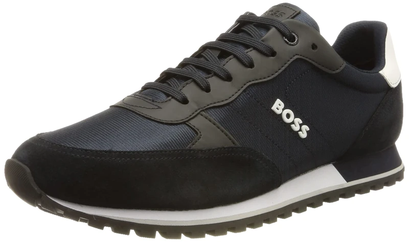 BOSS Mens Parkour-L Runn Mixed-Material Trainers with Branded Side Panel Size 10 Dark Blue