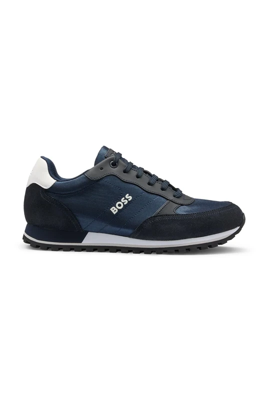 BOSS Mens Parkour-L Runn Mixed-Material Trainers with Branded Side Panel Size 6 Dark Blue