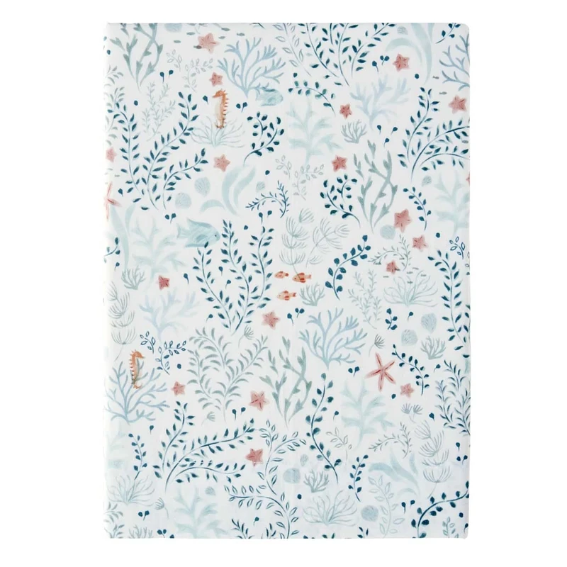 Essix Printed Cotton Percale Flat Sheet, Under the Ocean, 270 x 300 cm, Light Blue - Image 1