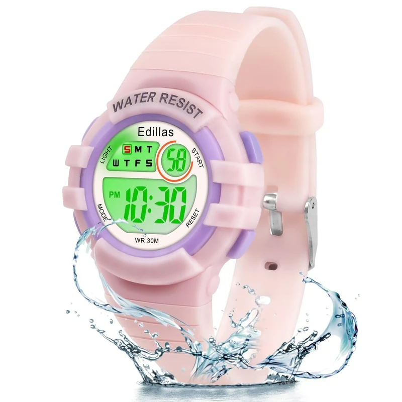 Edillas Kids Watch - LED Flashing, Water Resistant, Stopwatch & Alarm