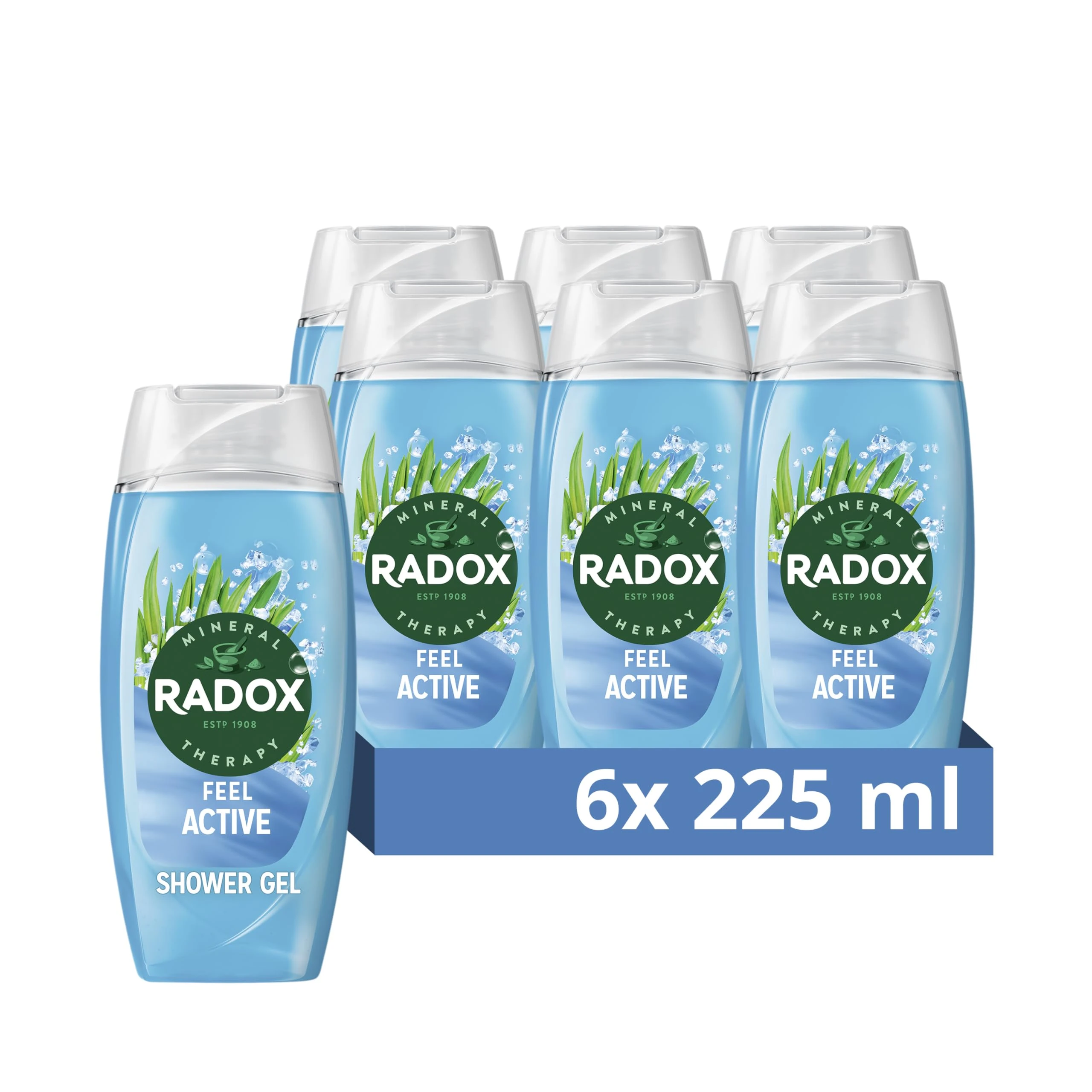 Radox Mineral Therapy Feel Active Shower Gel Body Wash with a sea salt & lemongrass fragrance for a refreshing experience 6x 225 ml