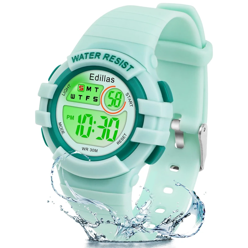 Edillas Kids Digital Watch - 7 Color LED Flashing Watch