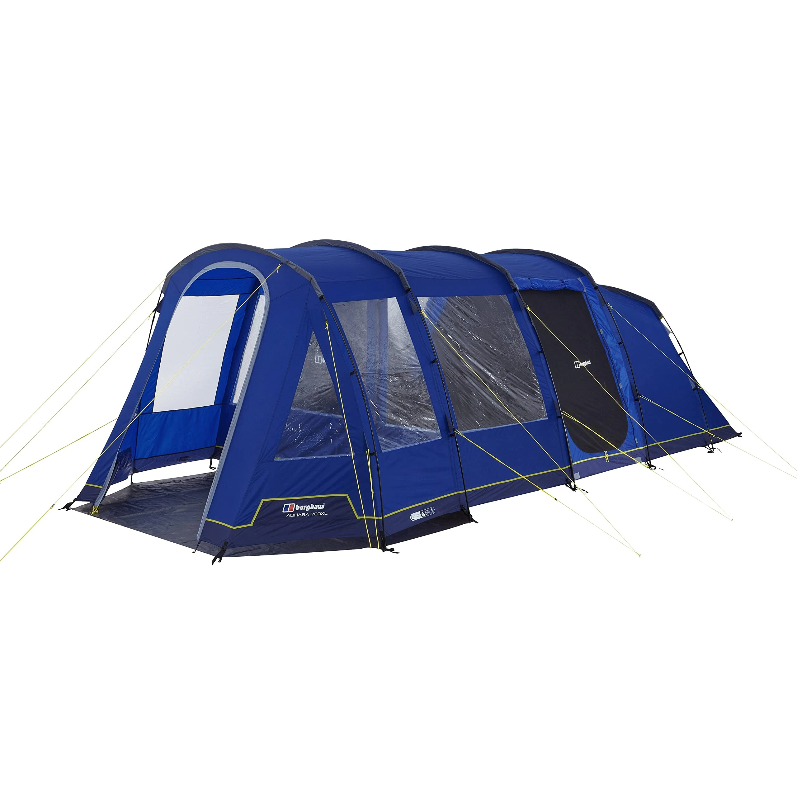 Berghaus Adhara 700 Nightfall Tent for 7 People with Darkened Bedrooms, Living Area, 7 Man, Easy to Pitch, Tunnel, Sewn In Groundsheet, Large and Spacious, Family Camping, Festivals, 6000mm HH, Blue