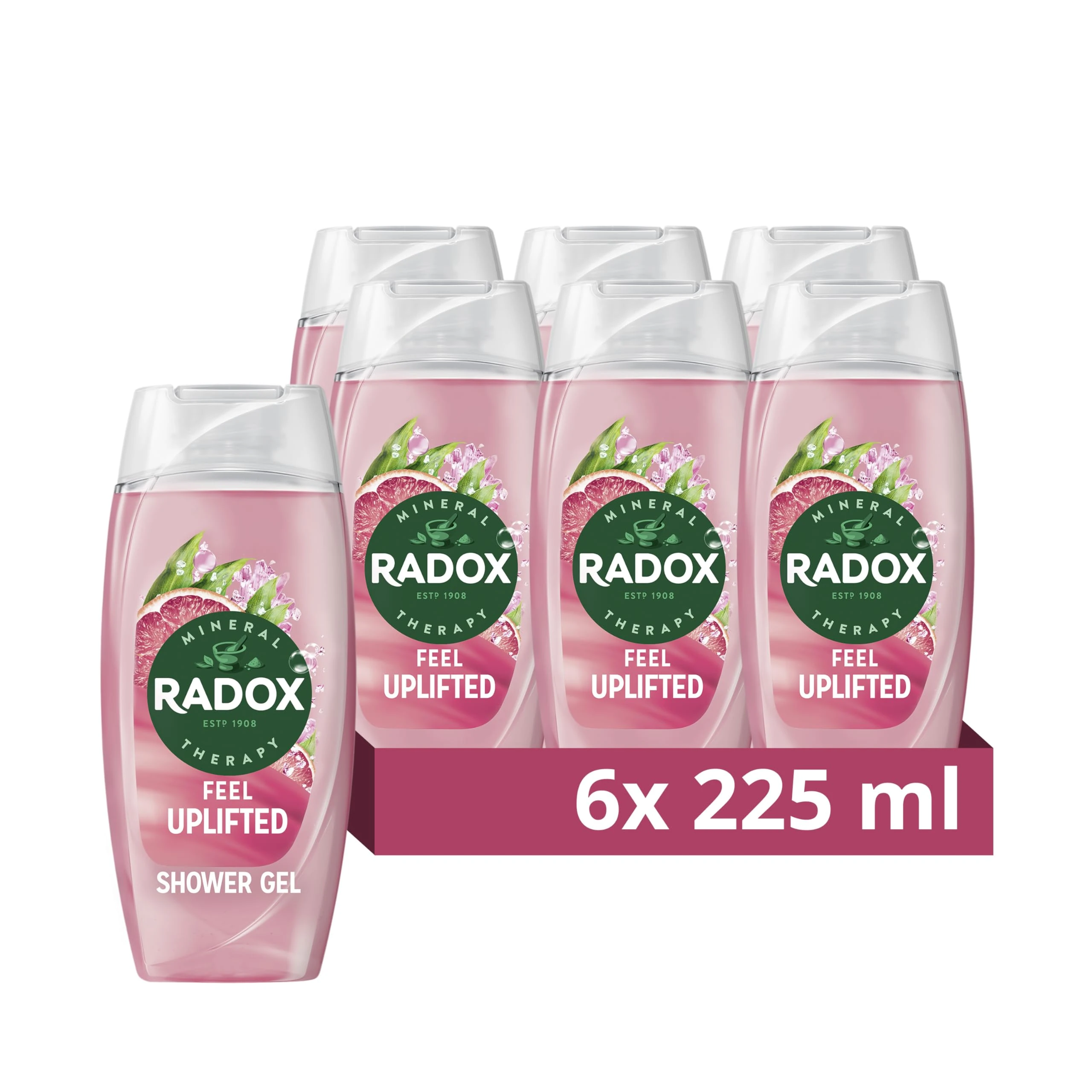 Radox Mineral Therapy Feel Uplifted Shower Gel Body Wash with a grapefruit & ginger fragrance for an uplifting experience 6x 225 ml