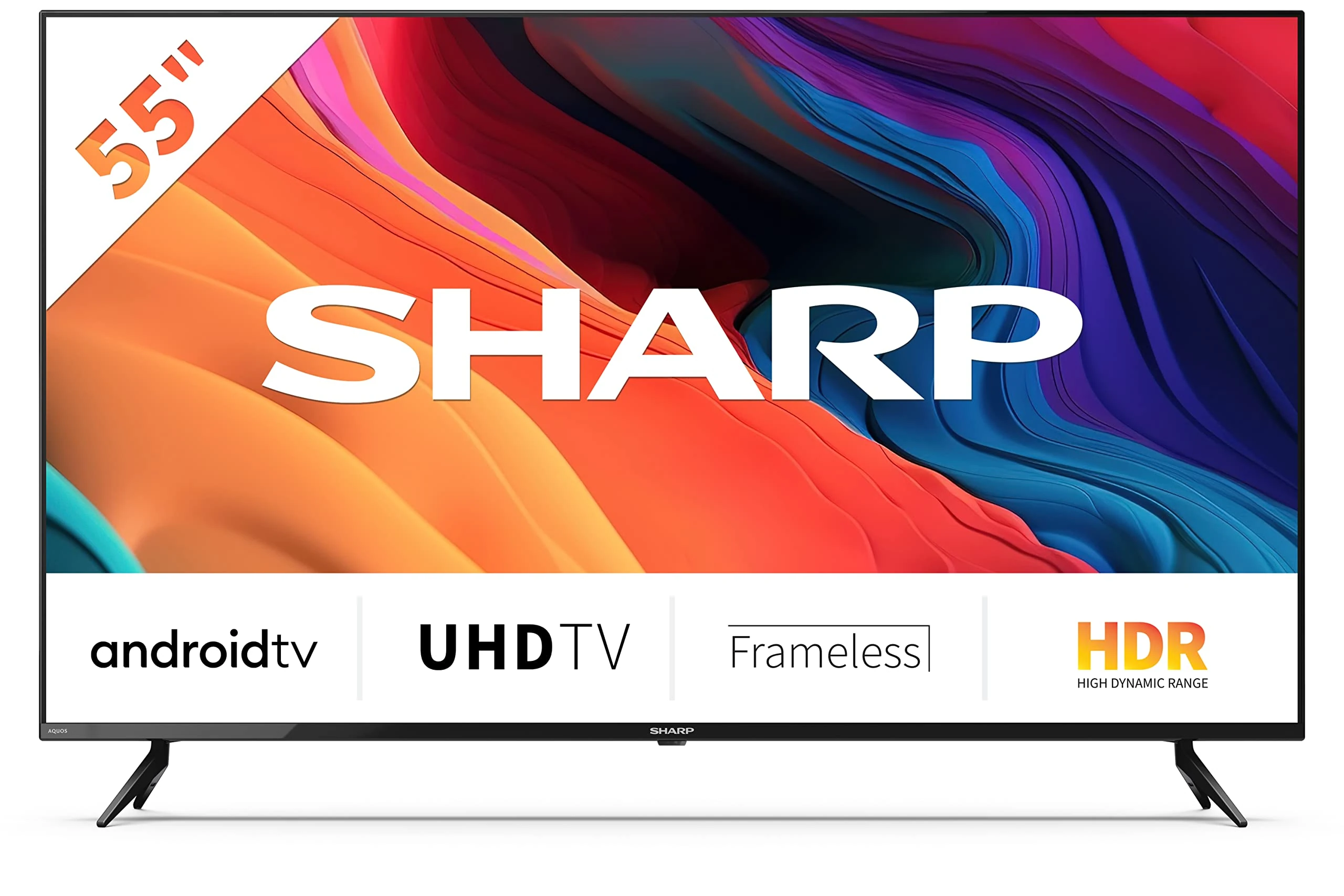 SHARP 4T-C55FL6KL2AB 55 Inch Smart TV 4K LED TV Unit with Google Assistant Hub, Freeview Play & Chromecast Device Built In, Android TV, UHD Frameless Television, 3x HDMI & 2x USB Bluetooth TV – Black