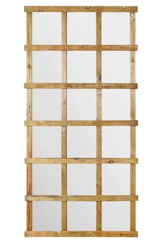 MIRROROUTLET The Trellis - Outside Scandinavian Redwood Garden Wall Fence Mirror 71" X 35" (179.5CM X 89.5CM) Mirror Glass with Wood Trellis Outer. Exclusive, Brown - Image 1