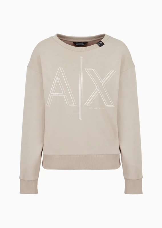 Armani Exchange Women's Sustainable, Bidimensional Printed Logo, Sweatshirt, Off Road, S, Off Road, S