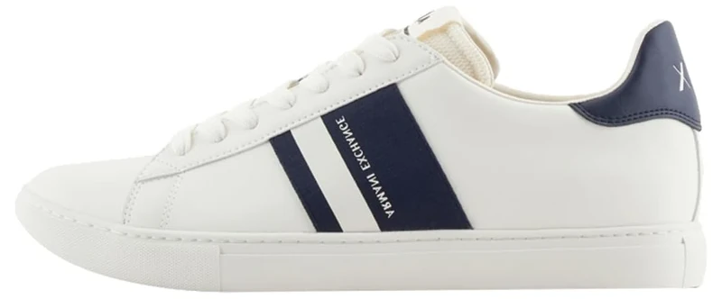 Armani Exchange Men's Paris Double Line Trainers, Off White Navy, 11 UK