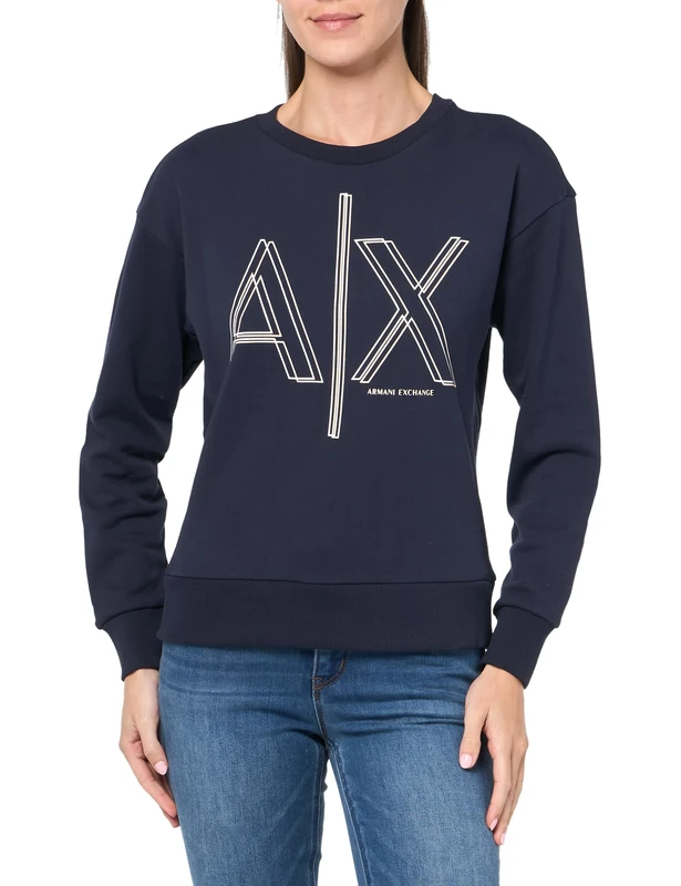 Armani Exchange Women's Ax Outline Logo Print Crew Neck Sweatshirt, Blueberry, S