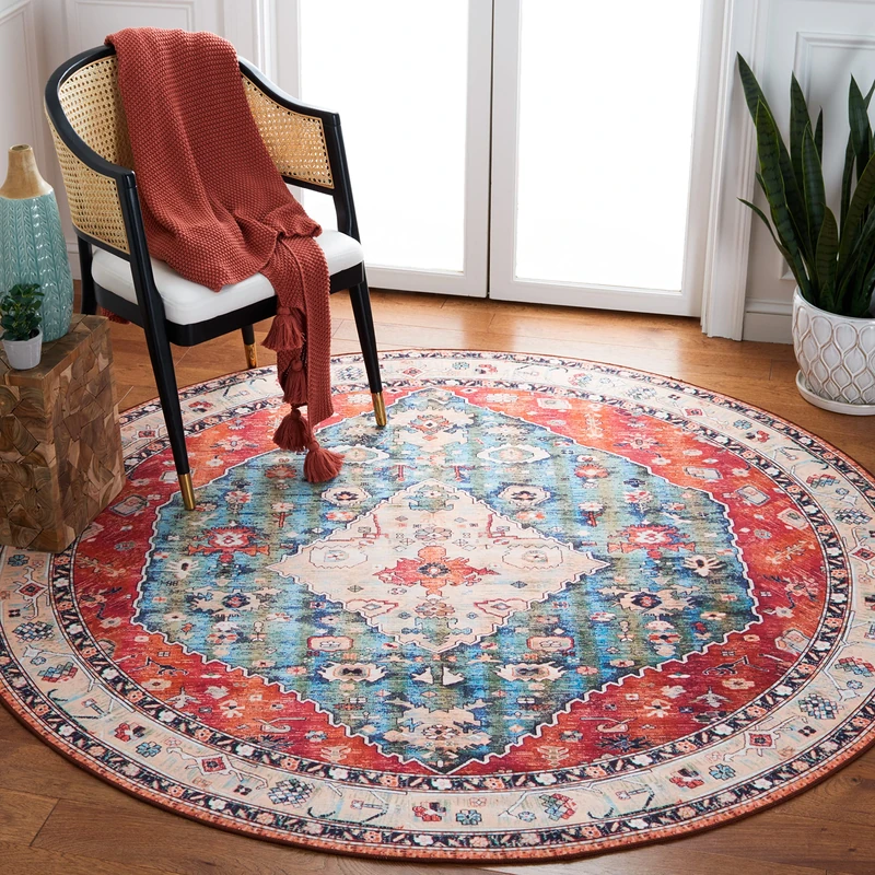 Safavieh Tucson Collection Rug - Beige and Blue - 152 x 152 cm