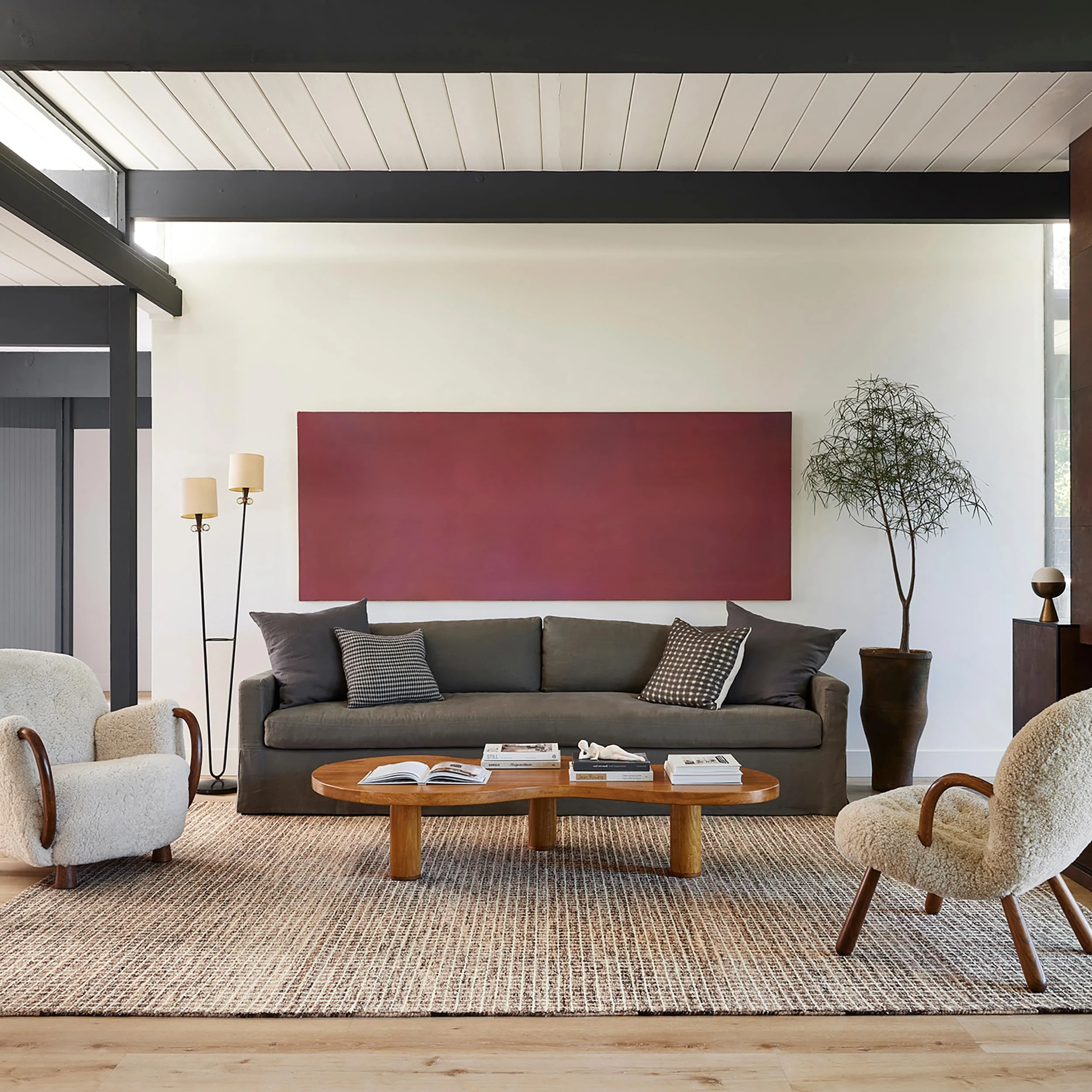 Rugs USA Melrose Checked Wool Area Rug - 4x6 Area Rug Farmhouse Brown/Ivory for Living Room Bedroom Dining Room Kitchen