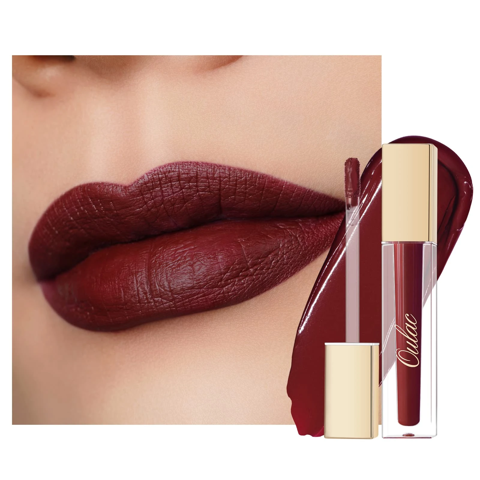 Oulac Matte Liquid Dark Red Lipstick for Women, Long Lasting Lip Stain, Waterproof Highly Pigmented Creamy Formula Lipstick with Vitamin E, Vegan, 4.5ml (M18)