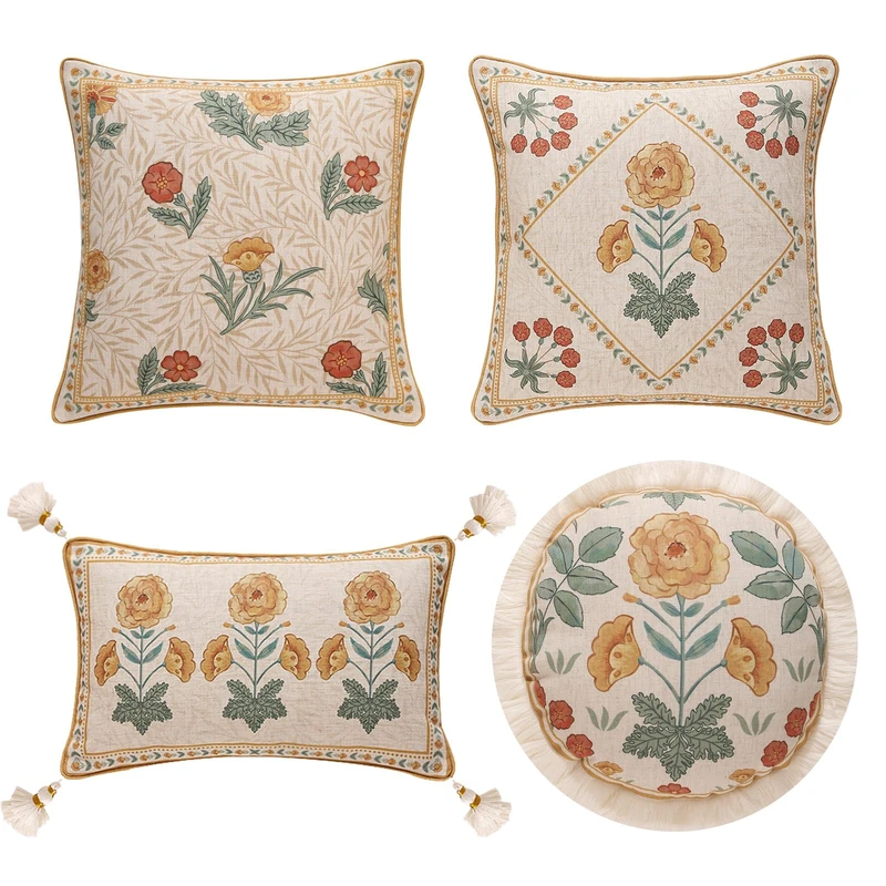 patdrea Throw Pillow Covers Cushions Set of 4,Summer Linen Farmhouse Throw Covers,Floral Decorative Throw Pillow Case for Car Couch Sofa Bed Living Room - Image 1