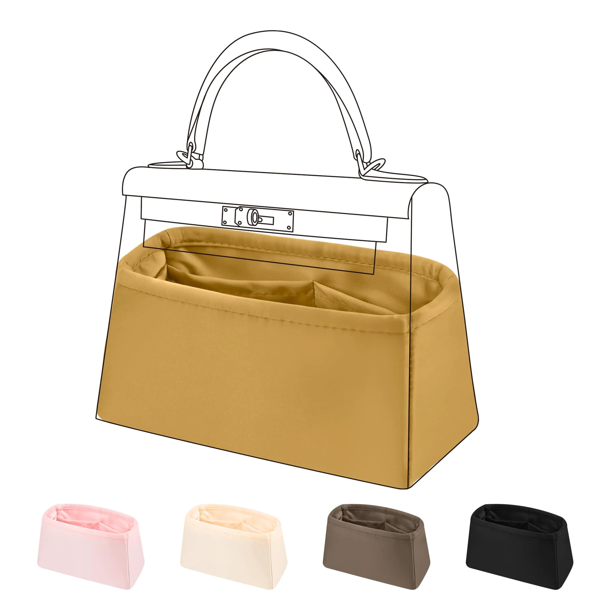 DGAZ Bag Organizer Insert, Silk Handbag Organizer, Luxury Handbag & Tote Organizer, Fits Kelly 20/25/28/32/35/40 Bags (Biscuit, KL20)
